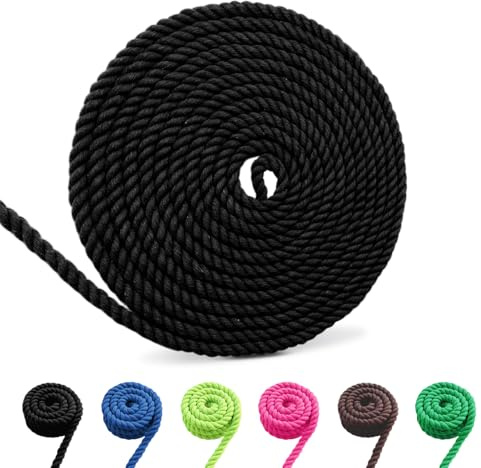Baumwollkordel, Makramee Garn Seil, Mehrfarbige Baumwollseil Mehrgrößen für DIY, Handwerk (Schwarz, 6mm 10m)