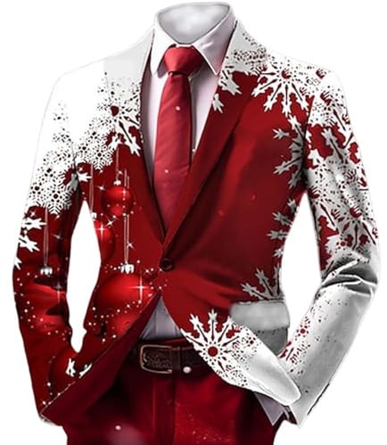 pvucpot Blazer natalizio da uomo, elegante, per feste, blazer di Natale, feste, slim fit, a maniche lunghe, per albero di Natale, per il tempo libero, giacca da uomo