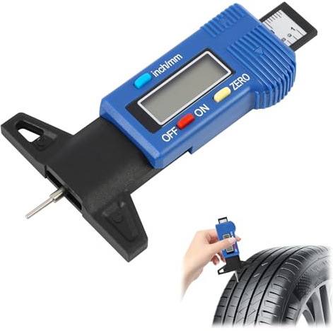 Digital Tyre Tread Depth Gauge, 0-25.4mm 1 Inch Tread Depth Gauge, LCD Display Tyre Checker Tool with Stainless Steel Probe and Zero Reset Function Portable Lightweight for Cars Vans Trucks Brake Pad