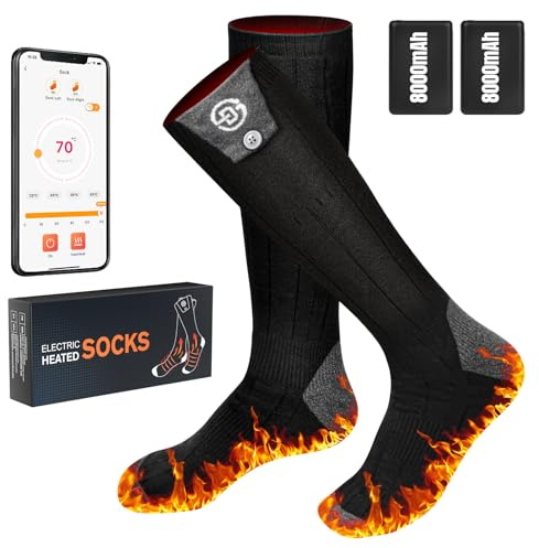 Beheizbare Socken 5v 8000mAh Wiederaufladbare Fußwärmer Warme Socken Damen Herren APP-Steuerung Beheizte Socken 4 Temperatur Heizsocken Skisocken für Outdoor Skifahren Wandern Winter (EU(38-48))