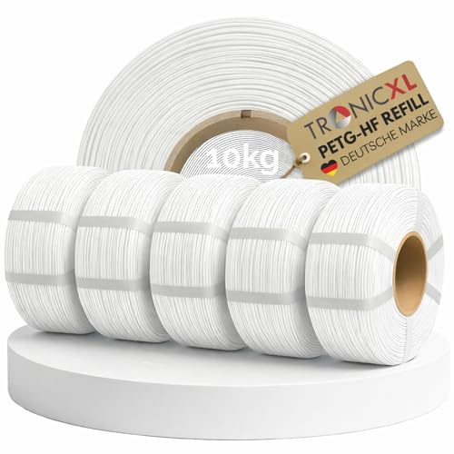 TRONICXL 10kg passend für Bambu Lab Refill Filament PETG-HF I 10x 1kg Spule 3D Drucker kompatibel mit Bambulab Leerspule Mit Notch für AMS AMS2 P2S, H2D, H2S, X1C, P1S, A1, P1P, A1 mini Weiss