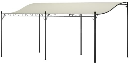Outsunny Anbaupavillon Wasserabweisend Freistehend 3x5x2,5 m Cremeweiß | Pavillon Vordach, Pergola mit Dach, Terrassenpavillon, Gartenpavillon, Sonnenschutz, Überdachung Garten Terrasse