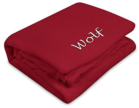 digital print Kuscheldecke mit Namen Wolf Bestickt - Farbe Rot - personalisierte Decke, Wolldecke