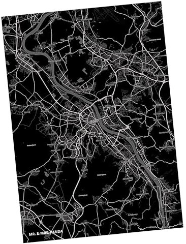 Mr. & Mrs. Panda Postkarte Bonn - Geschenk, Ort, Stadt Dorf Karte Landkarte Map Stadtplan, Stadt, Ansichtskarte, Städte, Grußkarte, Einladung,