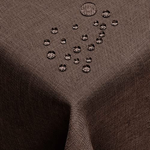 DecoHomeTextil Leinen Optik Farbe Größe wählbar - Eckig 160 x 400 BZW.400x160 BZW. 160x400 cm Dunkelbraun mit Lotus Effekt Tischdecke mit Fleckschutz Dunkelbraun TD Eckig