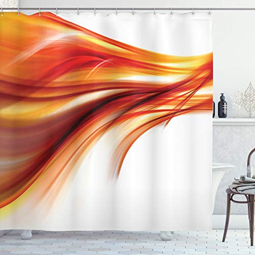 ABAKUHAUS Abstrakt Duschvorhang, Unscharfe Smock Kunst Rays, Stoffliches Gewebe Badezimmerdekorationsset mit Haken, 175 x 180 cm, Orange Rot