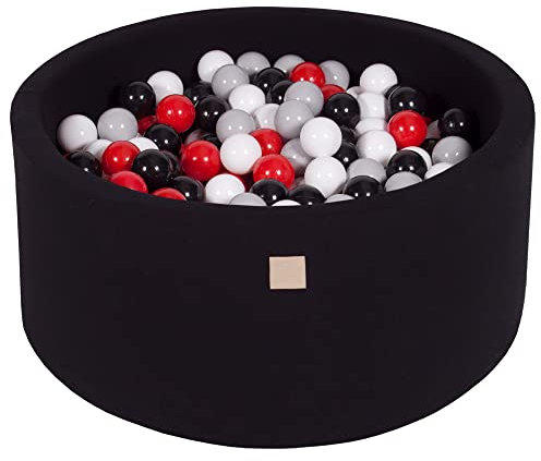 MEOWBABY Bällebad Baby - Rund 90x40cm Ball Pit für Kinder ab 1 Jahr mit 300 Bälle - Weiches & Sicheres Bällepool, Cotton, Schwarz
