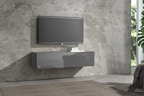 Wuun® TV Lowboard TV Board hängend I 100cm-280cm I Hängeschrank Wohnwand/Somero I Schwarz-Matt/Grau-Hochglanz I 120cm