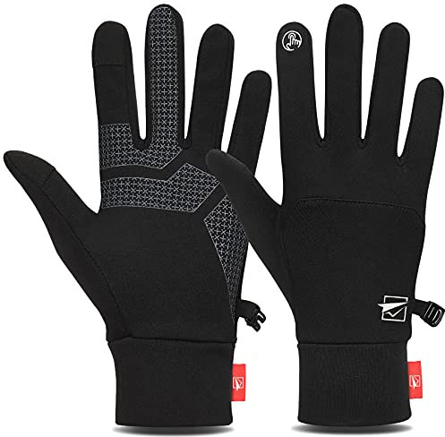 TOLEMI Thermal Gloves, Winter Gloves Skin-friendly Running Gloves Anti-slip Touch Screen Gloves for Men Women Sport Walking Riding Driving Cycling Hiking - Black,L