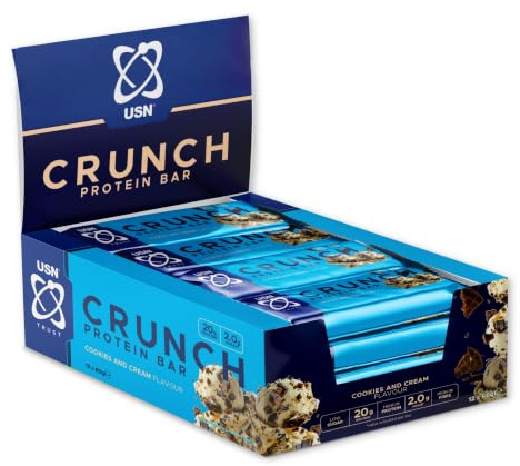USN Trust Crunch Bars (12x60g) Cookies & Cream - Bars - Protein Bars | 20g Protein | 2.3g Low Sugar | 211kcal | 7.8g High Fibre | Crispy Multi-Layered Texture | Guilt-Free Healthy Gym Sweet Treat
