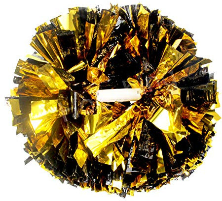 Hooshing 2 Stück Pompons Cheerleading Gold und Schwarz Metallic mit Schlagstock Griff für Cheerleader Sport Dance Team Spirit Party Kinder Erwachsene