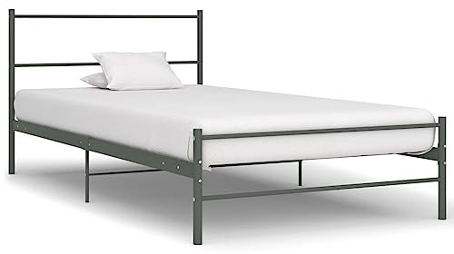 vidaXL Bettgestell Bett Metallbett Schlafzimmerbett Einzelbett Bettrahmen Schlafzimmermöbel Ehebett Lattenrost Grau Metall 90x200cm