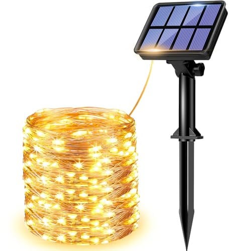 litogo Solar Lichterkette Aussen, 12M 120 LED Lichterkette Außen Wasserdicht KupferDraht 8 Modus Solarlichterkette Deko für Garten, Balkon, Terrasse, Tor, Hof, Hochzeit, Party (Warmweiß)