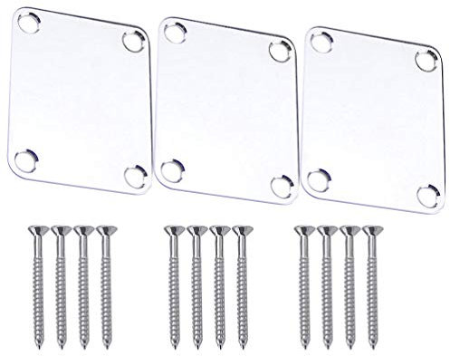 3Pcs Silver Electric Guitar Neck Plate Set with Screws Ergonomic Metal Connecting Board for Bass and Electric Guitars