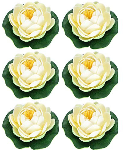 Cikonielf 6 Stück künstlichen Teichpflanzen Lotus Lilien Schwimmende Blumen Künstliche Seerosen Lotusblüte für Aquarium Terrasse Garten Pool Garten Teich