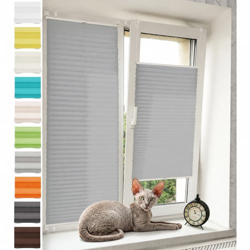 Vkele Plissee ohne Bohren Klemmfix Alu-Schienen, Hellgrau 80 x 140 cm (BxH) | Jalousie & Faltrollo, Lichtdurchlässig & Blickdicht, Sonnenschutz & Sichtschutz, Easyfix für Fenster & Türen