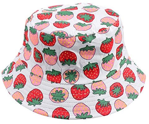 SOIMISS Baumwolleimer Hut Erdbeerdruck Doppelseite Reversible Fischerhüte Breite Krempe Sonnenhüte Kappe für Männer Frauen Sommerreise Indoor Outdoor