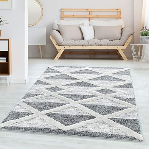 Carpettex Teppich 200x290 cm Creme Grau 3D Hoch-Tief Skandi Rauten