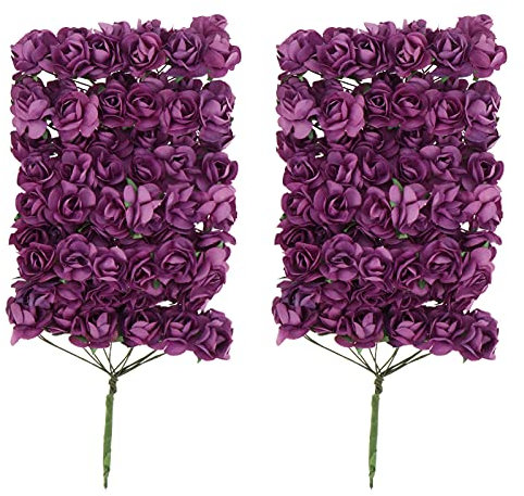 144 Stück Mini Fake Rose Künstliche Papier Rose mit Stiel DIY Hochzeit Blumen Handgemachte Rosen für Zuhause Hochzeit Party Geburtstag Dekoration Lila