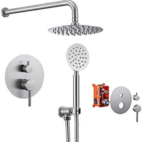 chicstyleme Duschsystem Unterputz Duscharmatur Unterputz Bad-Badewannenarmatur Gebürstetes Regenduschsystem Verdeckte Dusche Brausegarnitur, Handbrausearmatur, Edelstahl Chrmo 200mm