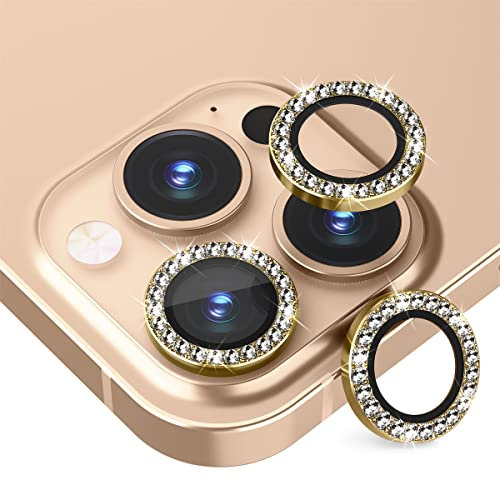 Diruite 3 Pezzi Compatibile con iPhone 13 Pro/Pro Max Pellicola Fotocamera Posteriore,HD Vetro Temperato Cornice Alluminio Lente Protezione Schermo per iPhone 13 Pro/Pro Max [Flash Diamonds]