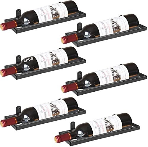 Giyiprpi Metall Wandmontierter Weinhalter Rack, Flaschenregal Aufbewahrungsregal für die Wand, Hängendes Weinregal Wandbehang Rotweinregal Organizer für Home Kitchen Bar Displaydekor (Schwarz 6)