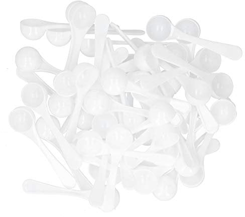 Luqeeg Set di Misurini in Plastica, 5ml Cucchiai Dosatori in Plastica, Misurino Piccolo per Medicina, Polvere, Fertilizzante da Giardino, Dessert, tè, Antipasto, Bianco (Confezione da 50)