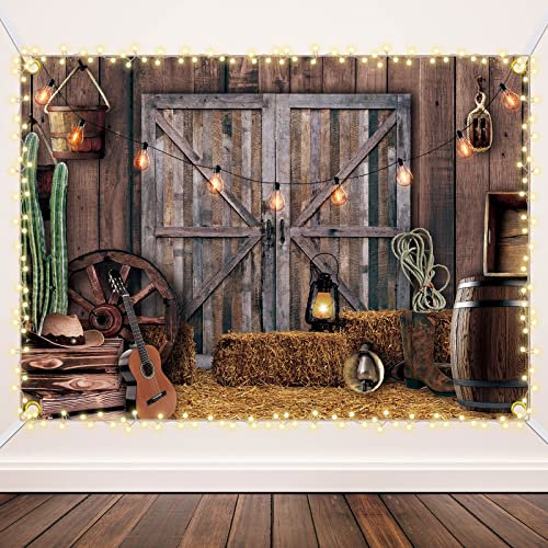 Western-Cowboy-Hintergrund, Western-Partyzubehör, Dekorationen, Wildwesten-Dekoration, rustikales Holzhaus, Scheune, Fotografie-Hintergrund für Kinder, Jungen, Baby-Geburtstagsbanner, Fotokabine