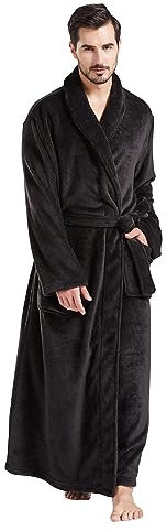FashGudim Herren Bademäntel groß und groß in voller Länge Plüsch Fleece lange Robe Schal Kragen warm Winter Männer Bademantel(Schwarz,XXXL)