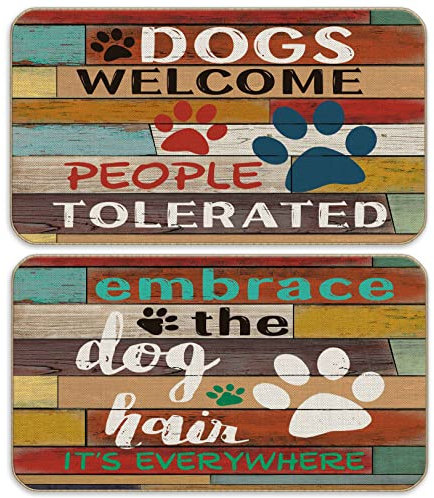 NOGRIT Dogs Welcome People Tolerated Embrace The Dog Hair Door Mat 17x30 Inch Set of 2 Non Slip Doormat Decor，Farmhouse Theme for Front Door Porch Outdoor Indoor Bathroom Bedroom Kitchen Decorations