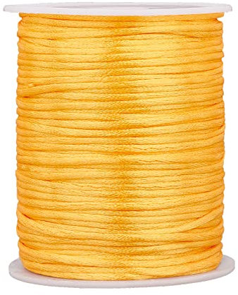 PH PandaHall Cordone di Raso A Coda di Topo Da 2 mm, 100 m/106 Yards Filo di Kumihimo Dorato Artigianato di Natale Stringa di Seta Trim Bordare String Cordoncini per Dream Catcher Capelli Treccia Nodo