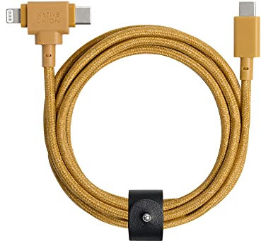Native Union Belt Cable Duo – 5ft Ultra-Strong Braided Universal Charging Cable – Made with Recycled Materials – 2-in-1 Multi-Device MFi Certified Connectors for Lightning & Type-C devices (Kraft)
