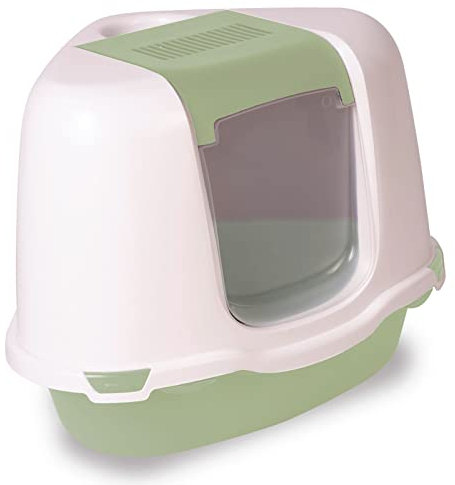 Ella Corner Katzenklo mit Deckel. Plastik-Katzentoilette mit Luftfilter. Keine Ausbreitung von Geruch und Katzenstreu. Einfache Reinigung. 55 x 42,5 x 42 cm. Grün