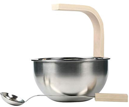 4L Edelstahl Saunakübel mit Schöpfkelle, Saunakübel aus Edelstahl mit Fichtenholzgriff, Spa Zubehör