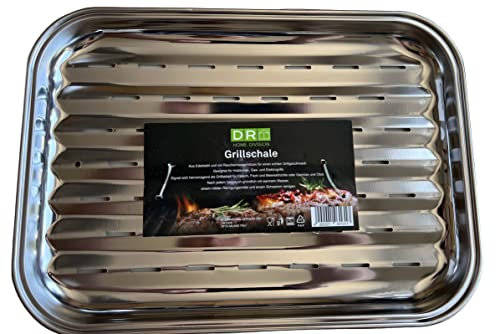 daniplus Grillschale Edelstahl ca. 34,2 x24,4 x 2,5 cm Grillpfanne, Grillaufsatz für Holz-, Gas-, Elektro-Grill