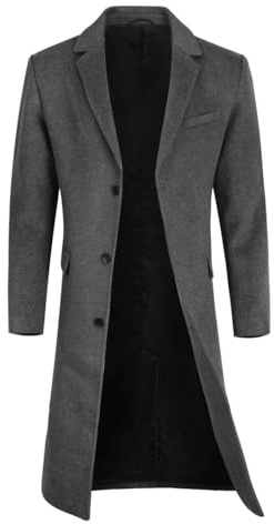 YOUTHUP Homme Manteau en Laine Hiver Long Chaud pour Affaires et Loisirs | Slim Fit, Mi‑Jambe, Revers, 3 Boutons, Épais, Couleur Unie, Pardessus, Trench-Coat, Casual, Élégant, Simple