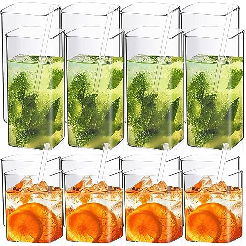 Mifoci Lot de 20 verres carrés en verre transparent avec pailles en verre et brosses de nettoyage pour cocktail, café, jus, bière - 236 ml