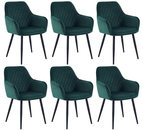 Colenis Esszimmerstühle, 6er Set für Küche, Wohnzimmer, Schlafzimmer, Küchenstühle mit Armlehnen Metallbeinen, gepolsterte Sitzfläche aus Samt, bis 120 kg belastbar, Grün - Beverly