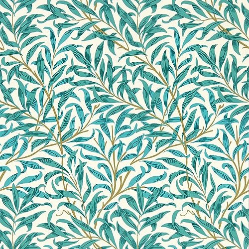Willow Boughs Teal White Wallpaper - Leaves Botanical Modern Contemporary - Paste The Wall Non-Woven