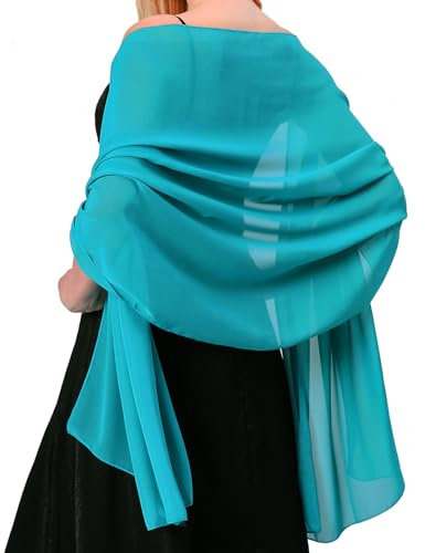 Stola Damen Halstuch Chiffon Sommer Schal Damen Festliche Stola für Abendkleid oder Brautkleid Hochzeit Scarf (Türkisblau)