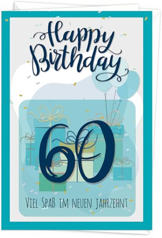 Karte zum Geburtstag, Geburtstagskarte mit Bierdeckel, 60. Geburtstag, runder Geburtstag, Klappkarte, Blau, Glückwunschkarte