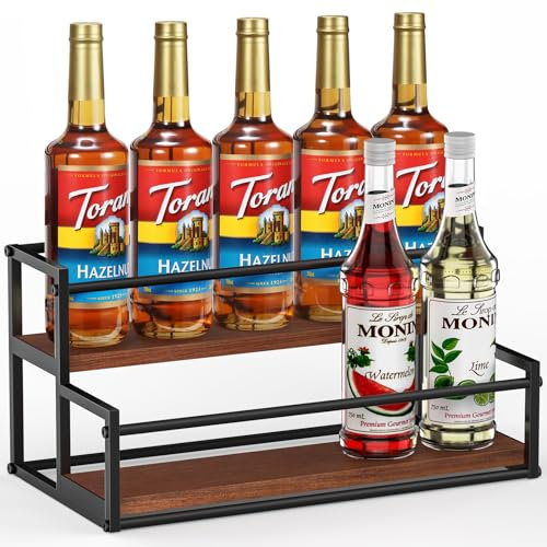 THYGIFTREE Kaffeesirup-Organizer, 2-stöckig, 10 Sirupflaschen, Ständer für Kaffeebar, Aufbewahrungsregale für Sirup, Wein, Dressing für Küche, Kaffeestation