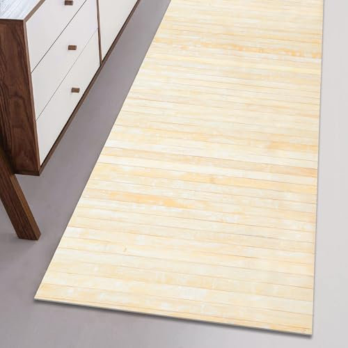 Comart - Tappeto Cucina Bamboo - 50x110 cm - Fondo Antiscivolo - Lavabile - Bambù Naturale Trattato - Resistente agli Schizzi - Passatoia Multiuso - Effetto Legno Opaco - Sbiancato - Washed Natural