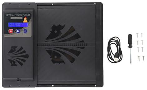 Porte Automatique de poulailler USB à Ouverture Horizontale Ouvre-Porte Automatique de poulailler Grand écran LCD programmable avec minuterie avec Avertissement de Batterie Faible (Black)