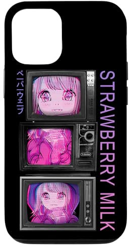 Hülle für iPhone 14 Japan 90er Jahre Fernsehen - Japanische Vaporwave Erdbeermilch