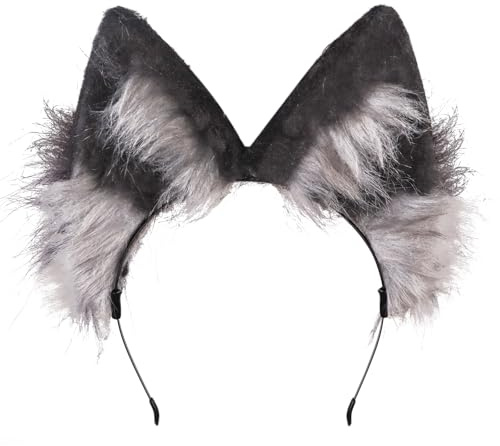 Auliuse Serre-tête fait à la main en fausse fourrure avec oreilles de loup pour homme et femme, accessoire pour cosplay, Halloween, robe d'anime, gris