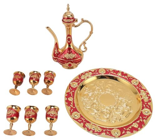 Juego de tarro de café vintage, juegos de té para adultos juegos de té con tetera de té y tazas placa de té de metal Juego de taza de café de cobre (Jwtheelrg-12)