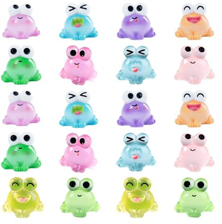 HDGSAFD 20 Stücke Mini-Frosch Ornamente, Niedlicher Frosch Mit Großäugigen Harz, Kreativer Cartoon-Tierdekoration, Garten Mini Luminous Ornamente, Puppenhausspielzeugdekoration.