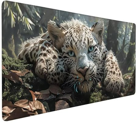 Tapis de Souris Blanc 1500 x 800 x 3 mm Tapis de Souris XXL LéOpard Base Antidérapant Étanche Caoutchouc, Coutures sur Les Bords Haute Précision Vitesse pour Gamer, Ordinateur, Fourniture Bureau X-3