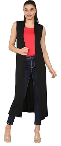 HUBIBUBI Womens Sleeveless Maxi Longline Cardigan Ladies Floaty Duster Jacket Coat Blazer Waistcoat Collared Boyfriend Style Summer Layering (UK, Numeric, 20, 22, Regular, Regular, Black)